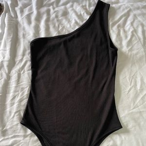 Black one shoulder body suit